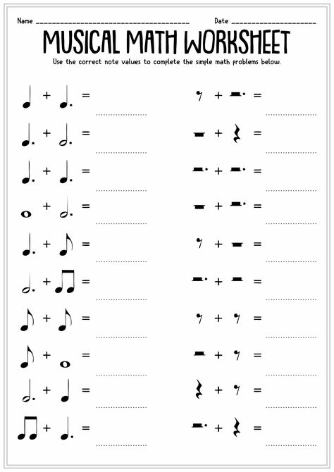 Printable Music Note Math Music Note Printable Free, Music Class Worksheets Free Printable, Music Worksheets For Kids Printables, Learning Music Notes, Rhythm Worksheets, Piano Worksheets, Piano Theory, Music Theory Piano, Music Terms