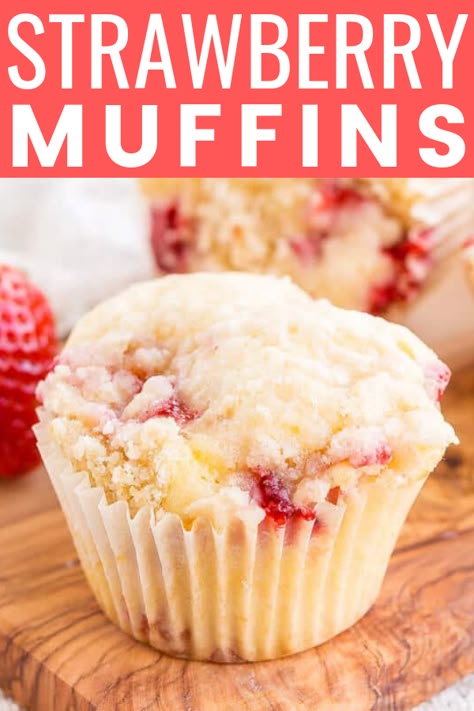 These Strawberry Coffee Cake Muffins are made with sweet fresh berries and buttermilk and topped with a delicious sugar and butter crumble! They're super easy to make and readers have called them the best muffin recipe they've ever had! Strawberry Coffee Cake, Strawberry Baking, Fresh Strawberry Muffins, Coffee Cake Muffin Recipes, Best Muffin Recipe, Strawberry Muffin, Breakfast Strawberry, Strawberry Muffin Recipes, Breakfast Casserole With Biscuits