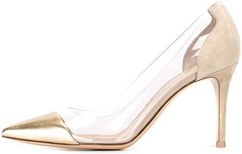 Amazon.com | Sammitop Women's 80mm Pointed Toe Transparent Pumps Clear PVC High Heels Dress Shoes | Pumps Thick Heels Pumps, Bridesmaids Heels, Clear Pumps, Clear High Heels, High Heel Dress Shoes, Dress Event, High Heel Dress, Heels Dress, Beautiful Heels