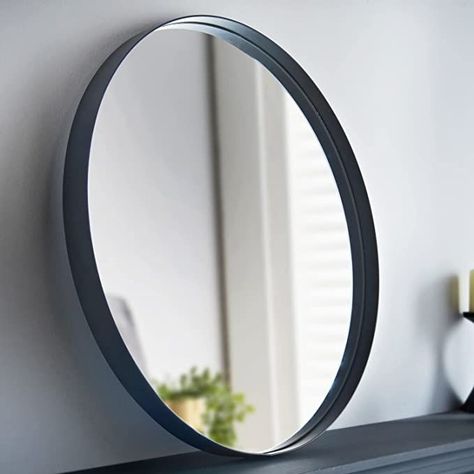 Black Mirror Decor, Round Bathroom Mirrors, Large Circle Mirror, Scandi Hallway, Cheap Mirrors, Home Mirror, Glam Mirror, Wc Bathroom, Round Bathroom