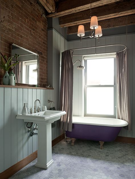 7 Fabulous Victorian Bathrooms Keeping It Old School | Brownstoner Lilac Bathroom Decor, Victorian Bathroom Tiles, Lilac Bathroom, Victorian Bathrooms, Lilac Paint, Luxe Bathroom, Apartment Vibes, Pale Lilac, Brown House