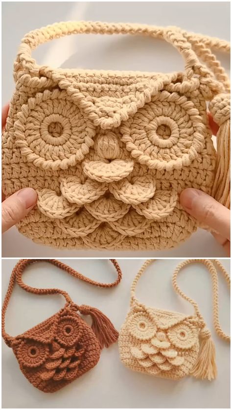 Crochet Cute Owl Handbag - We Love Crochet Crocheted Purses, Crocheted Purse, Owl Purse, Owl Crochet Patterns, Bag Pattern Free, Mode Crochet, Crochet Clutch, Crochet Handbags Patterns, Handbag Pattern