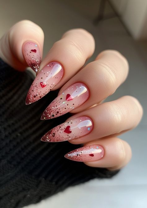 Easy Valentine Nail Designs, Red Glass Nails, Heart Nail Art Designs, Spring Nail Art Designs, Pink Nail Art Designs, Heart Nail Art, Edgy Nails, Heart Nail, Nail Designs Valentines