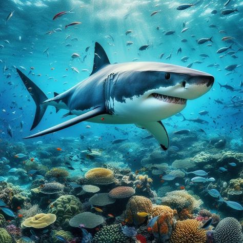 Under Water Creatures, Animal Reference Photos, Shark Images, Marine Life Art, Shark Painting, Photos For Painting, Shark Photos, Shark Pictures, Pretty Fish