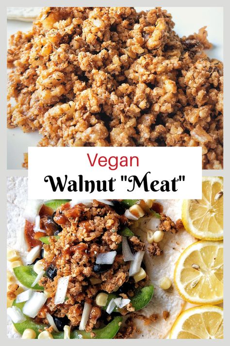 Vegan Walnut Meat, Raw Vegan Recipes Easy, Walnut Meat, Vegan Meat Recipe, Vegan Ground Beef, Vegan Meat, Vegan Tacos, Raw Recipes, Spicy Beef