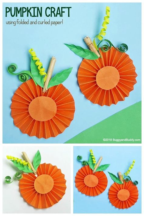 Folded Paper Pumpkin Craft for Kids: This simple fall or Halloween craft is great fine motor practice and is also a perfect introduction to beginner quilling. Use the finished pumpkins to create a pumpkin patch decoration, a pumpkin garland or even to decorate a greeting card! #pumpkincraft #papercraft #kidscrafts #fallcraftforkids #fallcrafts #pumpkinpatch #quilling Beginner Quilling, Pumpkin Patch Decoration, Pumpkin Craft For Kids, Paper Pumpkin Craft, Fine Motor Practice, Orange Craft, Pumpkin Craft, Pumpkin Activities, Pumpkin Garland