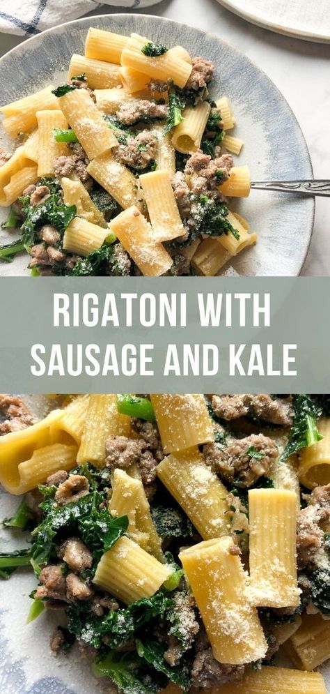 Rigatoni With Sausage, Pasta Sausage, Sausage And Kale, Salad Kale, Kale Pasta, Vegetarian Pasta Recipes, Kale Recipes, Out To Eat, Spicy Sausage