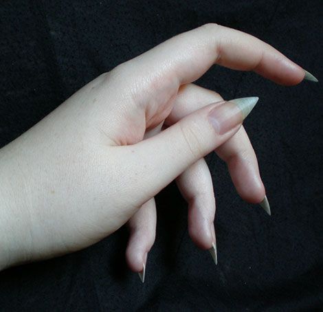 Natural pointed nails Flaky Nails, Sharp Nails, Blake Belladonna, Pointy Nails, Bellatrix Lestrange, Selina Kyle, Ginny Weasley, Creepy Halloween, Inuyasha