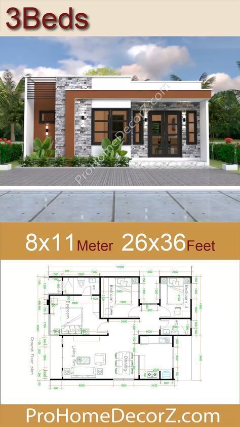 Villa Designs, Small Modern House Plans, Small Villa, Little House Plans, 3d House Plans, Affordable House Plans, House Design Plans, Modern Bungalow House, Two Story House