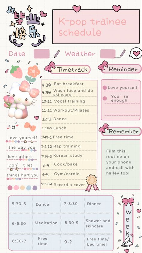 Korean Diet Planner, Kpop Trainee Schedule, Trainee Kpop Schedule, Kpop Trainee Daily Schedule, Kpop Diets, Kpop Audition, Glow Up List, Wonyoungism Tips, Kpop Trainee