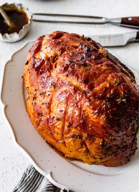 How Long to Cook a Ham Recipe (Baked with Glaze) - CucinaByElena Whole Baked Ham Recipes, Christmas Baked Ham Recipes, Baked Ham Recipes Oven Easy, Shank Portion Ham Recipes, How To Cook A Ham In The Oven, Cook Ham In Oven, How To Cook A Ham, Ham In Roaster, Whole Ham Recipes