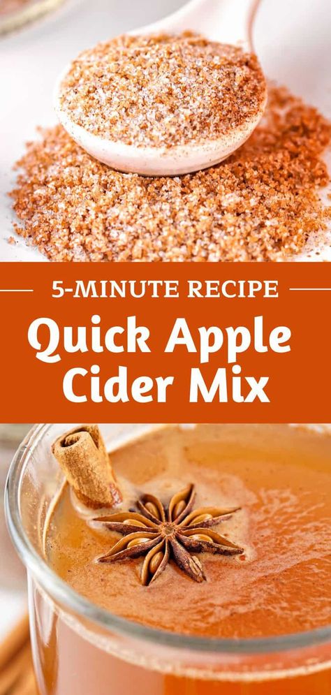 This 5-minute mix uses few just 4 ingredients, keeps well for a month, and is a quick way to prepare a warm cup of apple cider on a whim; no need to cook apples and spices for several hours, mash, strain and all of that. Spice Mix For Apple Cider, Apple Cider Dry Mix Recipe, Homemade Spiced Apple Cider, Apple Cider Drink Mix Recipe, Apple Cider Spice Mix Recipe, How To Make Apple Cider, Apple Cider Mix Recipe, Home Made Apple Cider, Recipes Using Apple Cider