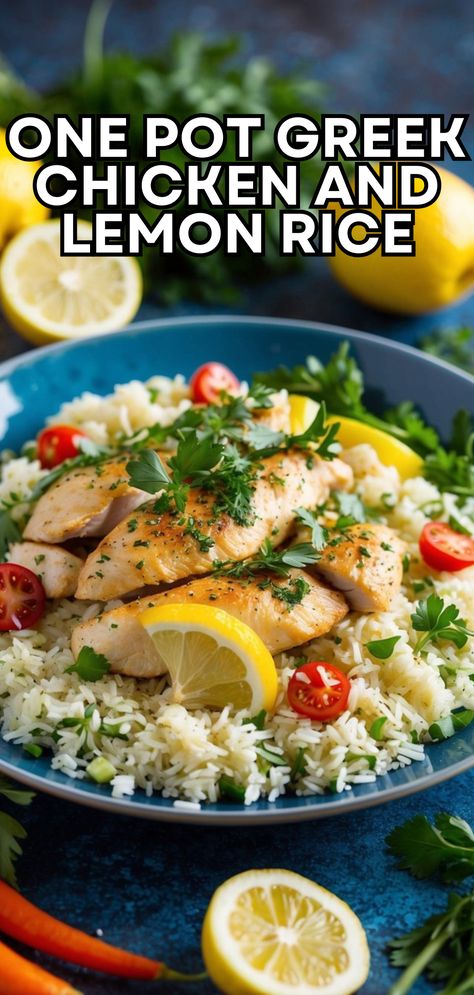 Savor the taste of Greece with this One-Pot Greek Chicken and Lemon Rice. A zesty, flavorful, and fuss-free meal that’s perfect for a quick, satisfying dinner! 🍗🍋✨ Greek Chicken And Lemon Rice, Quick And Simple Dinner Recipes, Lemon Chicken Thighs, Chicken Lemon, Simple Dinner Recipes, Garlic Rice, Seared Chicken Breast, Greek Lemon Chicken, Fluffy Rice