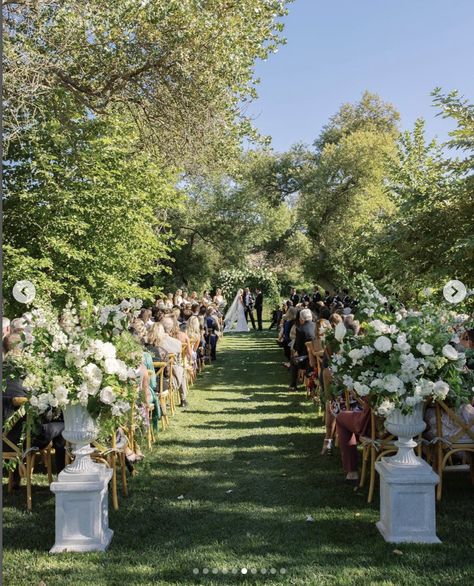 White Garden Wedding Ceremony, Spring Outdoor Wedding Ceremony, Italian Wedding Ceremony Decor, Italy Wedding Florals, European Garden Wedding Aesthetic, Adamson House Wedding, Italian Florals, Light Green Wedding Theme, Green Yellow Wedding