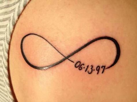 Infinity Tattoo With Anniversary Date, Infinity With Date Tattoo, Infinity Tattoo With Numbers, Infinity Date Tattoo, Infinity Tattoo With Date, Infinity Tattoo With Dates, Couples Infinity Tattoos, Marriage Date Tattoo Ideas, Anniversary Tattoo Ideas Marriage