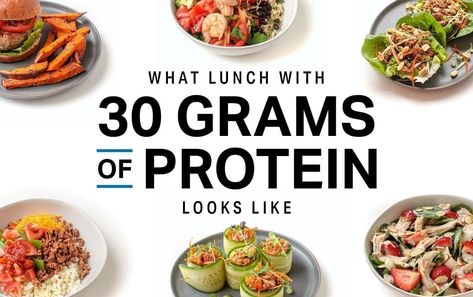 While a healthy breakfast can set you up for a productive start to the day, a high protein lunch, rich in healthy fats and tons of veggies is key to staving off that 3 p.m. slump and keeping your energy levels high all afternoon. Macros Breakfast, My Fitness Pal Recipes, High Protein Lunch Ideas, Fitness Pal Recipes, Protein Ideas, 30 Grams Of Protein, High Protein Foods, High Protein Meal Prep, Protein Lunch