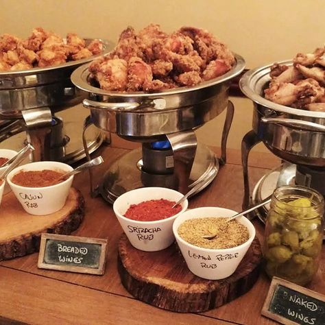 wings stop station Wedding Food Stations Buffet, Elegant Wedding Food Stations, Reception Food Station, Elegant Wedding Food, Chicken Bar, Wedding Food Bars, Wedding Buffet Food, Food Truck Wedding, Wedding Food Stations