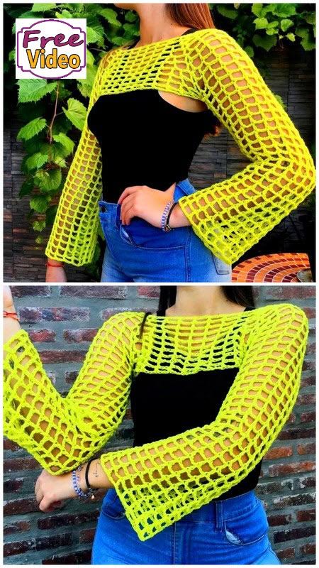 Fishnet Sleeves Shrug Crochet Net Sleeves, Shrug Pattern Crochet Free, Crocheted Bolero Free Pattern, Crochet Sleeves Bolero, Crochet Bolero Top Pattern, Crocheted Sleeves Pattern, Crochet Fishnet Shrug Pattern Free, Fishnet Shrug Crochet, Crochet Mesh Top Long Sleeve Pattern Free