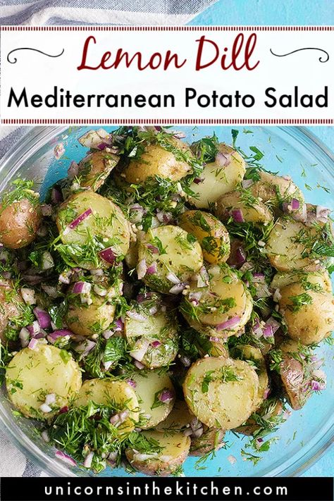 Potato Salad Mediterranean, Mediterranean Potato Salad Recipes, Salad With Potatoes Healthy, Mediterranean Diet Potato Salad, New Potato Salad Recipe, Mediterranean Potato Soup, Potato Salad With Olive Oil, Greek Potato Salad No Mayo, Greek Potatoes Salad