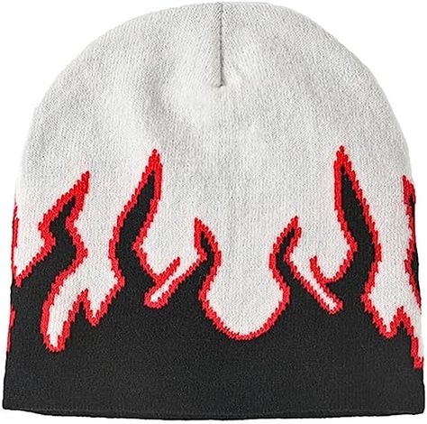 CORIRESHA Unisex Flame Beanie Y2K Graphic Knitted Hats Winter Fall Soft Warm Skull Cap Flame Beanie, Graphic Beanie, Cool Beanies, Beanie Fits, Dope Hats, Funky Hats, Pants Accessories, Hats Winter, Beanie Hats For Women