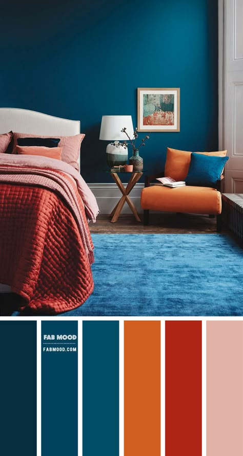 Bedroom Archives - Page 5 of 11 - Fabmood | Wedding Colors, Wedding Themes, Wedding color palettes Burnt Orange Bedroom, Bedroom Color Combination, Teal Bedroom, Bedroom Orange, Bedroom Wall Colors, Cozy Boho, Bohemian Bedroom Decor, Room Color Schemes, Bedroom Color Schemes