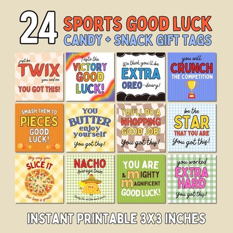 Cheer Motivational Treats, Game Day Treats For Cheerleaders, Good Luck At State Gifts, Good Luck Candy Sayings, Cute Candy Sayings, Cheerleading Snacks, Game Day Treats, Candy Tags, Encouragement Ideas