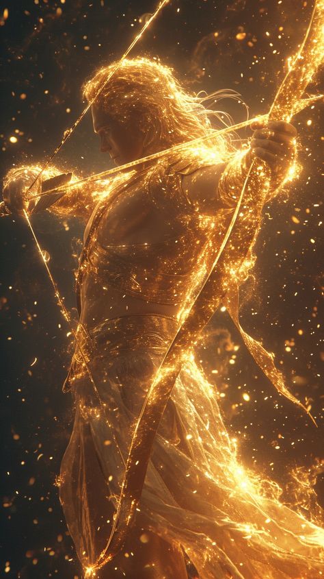 The golden archer Golden Goddess Aesthetic, Light Goddess, الفن الرقمي, Spiritual Knowledge, Vedic Art, Hinduism Art, Bow And Arrow, Shree Ram, Fantasy Aesthetic