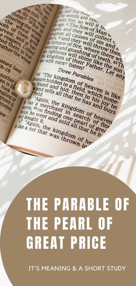 Dive into the depths of wisdom with our latest post on the Parable of the Pearl of Great Price! 📿 Unveil the hidden treasures and profound meaning behind this timeless story. 💎 Discover how this parable teaches us about the value of the Kingdom of Heaven and the ultimate sacrifice for what truly matters. Ready to rethink what you treasure most? Click through and let this sparkling gem of wisdom transform your perspective! Heavenly Treasures, The Pearl Of Great Price, Pearl Of Great Price, Matthew 13, Christian Articles, Pearl Wallpaper, Parables Of Jesus, Bible Study Printables, The Kingdom Of Heaven