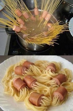 Hot Dog Pasta, Hot Dog Spaghetti, Toast Pizza, Decorações Com Comidas, Lemon Butter Sauce, Fun Lunch, Healthy Dinner Recipes Chicken, God Mat, Fun Food