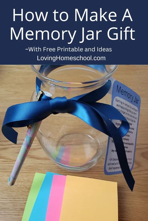 This Memory Jar Gift is simple but thoughtful for almost anyone on your list. Includes basic supply list and free printable to complete your gift. Memory Jars Ideas Diy, Blessing Jar Ideas Free Printable, Remember When Jar Ideas, Memory Jar Ideas, Memorie Jar Ideas, Memory Jar Ideas Birthday, Jar Of Good Memories, Memory Jar Diy, Memories Jar