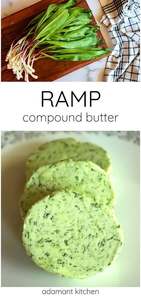 Explore Foraging Recipes with our ramp compound butter guide, showcasing how to incorporate the vibrant flavors of wild ramps into your cooking. This easy-to-make compound butter is a versatile addition to savory dishes, elevating the taste with the wild essence of ramps. Ideal for anyone looking to fancy up their meals with in-season wild edibles. Find more whole food recipes, real food recipes & healthy recipes, and spring seasonal recipes at adamantkitchen.com. Ramp Butter Recipe, Ramps Recipe, Wild Leeks, Wild Ramps, Best Pesto, Ramp Pesto, Elderberry Recipes, Wild Food Foraging, Food Foraging