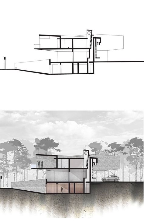 Section Rendering, Architecture Rendering Photoshop, Portfolio D'architecture, Collage Architecture, Poster Architecture, Le Corbusier Architecture, Architecture Drawing Presentation, Photoshop Rendering, Architecture Drawing Plan