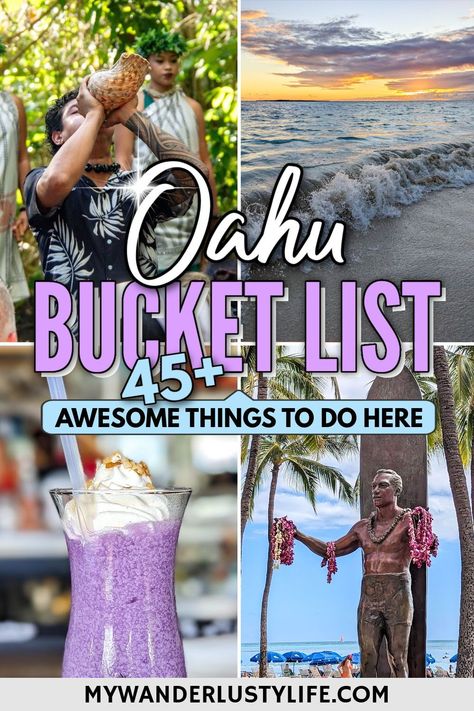 Oahu Bucket List: The Best Things to Do in Oahu, Hawaii | Everything from hiking, drinking and dining, surfing, snorkeling, luaus, beaches and ocean adventures, wildlife, history and Pearl Harbor, and so much more! Hawaii vacation tips for the island of Oahu. Hawaii Vacation Tips, Hawaii Trip Planning, Things To Do In Oahu, Oahu Vacation, Oahu Travel, Hawaii Things To Do, Honolulu Waikiki, Hiking Food, Ultimate Bucket List