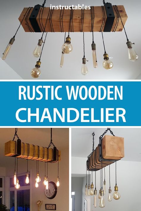 Beam Chandelier Diy, Diy Rustic Chandelier Farmhouse Style, Diy Kitchen Island Lighting, Wood Beam Chandelier Diy, Diy Beam Light Fixture, Rustic Chandelier Diy, Wooden Beam Light Fixture, Wooden Beam Lighting, Above Tub Lighting