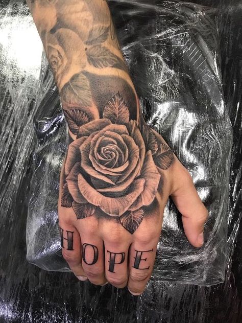 Roses Tattoo Hand, Tattoo Rose On Hand, Hand Rose Tattoos For Guys, All Hand Tattoo Man, Rose Tattoo On The Hand, Men Hand Rose Tattoo, Rose Tattoo Design On Hand, Manly Hand Tattoos, Rose Hand Tattoo Men Design