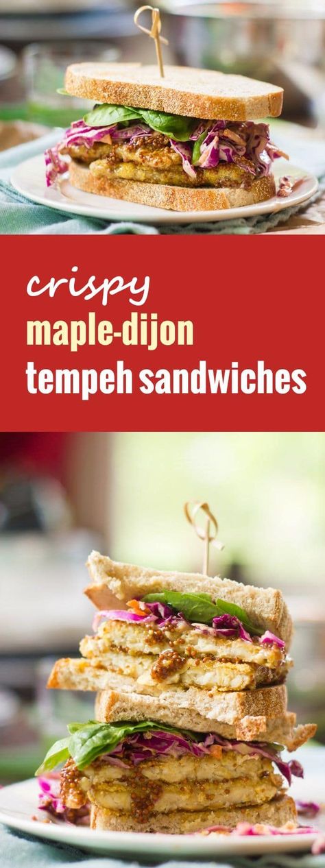 Crispy Maple-Dijon Tempeh Sandwiches Tempeh Sandwich, Sandwiches Ideas, Reuben Sandwich Recipe, Vegan Tempeh, Dijon Sauce, Veggie Broth, Tempeh Recipes, Vegan Sandwiches, Vegan Wraps