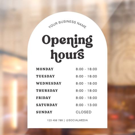 Retro Font Trendy Arch Business Name Opening Times Restaurant Hours Sign, Kitchen Hours Sign, Retro Open Sign, Opening Times Sign Design, Diy Open Sign, Operating Hours Design, Business Hours Sign Design, Opening Hours Template, Store Hours Sign Ideas