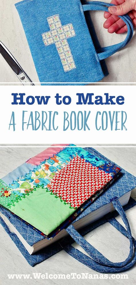 Make A Book Cover, Weaving For Kids, Sewing Pattern Book, Bible Cases, Fabric Book Covers, Book Cover Diy, Scrap Fabric Projects, Learning To Sew, Beautiful Book Covers