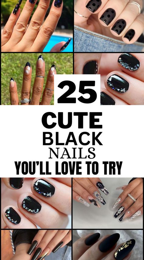 If you love black nails then these nails are for you. These cute black nails are the best and will suit any outfit you want to pair them with. These cute black nails are beautiful so you can’t help but love them all. Holi Nails, Nails Inspiration Black, Cute Black Nails, Black Nails Short, Classy Black Nails, Dark Gel Nails, Black Nail Ideas, Short Oval Nails, Black French Nails