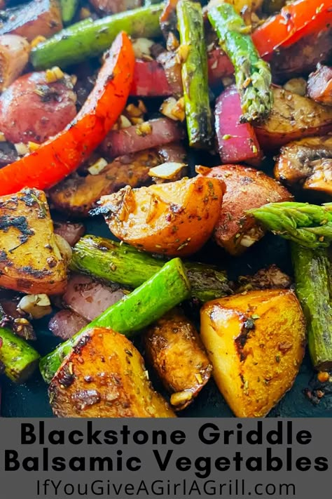 Blackstone Griddle Balsamic Vegetables - If You Give a Girl a Grill Blackstone Vegetable Recipes, Hibachi Recipes Blackstone, Flattop Grill Recipes, Cookout Salads, Balsamic Vegetables, Veggie Hummus Wrap, Mix Vegetable Recipe, Vegetable Recipes Dinner, Side Veggies