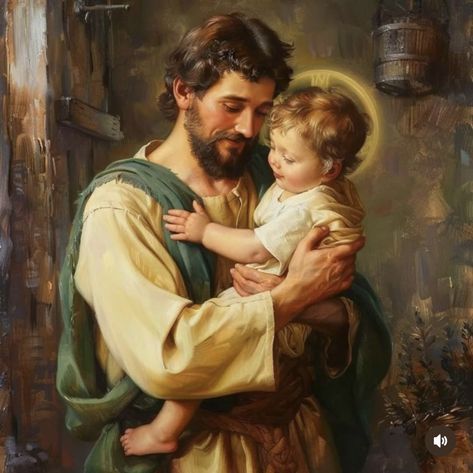 Joseph Jesus Father, Saint Joseph Art, Jesus Father, Sacred Heart Art, St Joseph Catholic, Church Aesthetic, Jesus Mary And Joseph, Religious Pictures, Jesus Christ Artwork