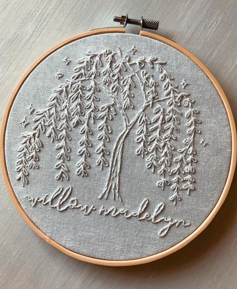 708 Likes, 18 Comments - E R I N  E S S I A M B R E (@saltwaterstitches) on Instagram: “It was so hard to choose a favourite hoop for today’s prompt of “favourite hoop” 🖤 Ultimately I…” Bathroom Embroidery, Converse Embroidery, Tree Name, Baby Embroidery, Hozier, Willow Tree, Hand Embroidery Patterns, Embroidery Inspiration, Embroidery Ideas