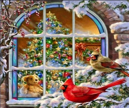 A Cardinals' Christmas Window - 3D and CG Wallpaper ID 1639567 - Desktop Nexus Abstract Christmas Humor Ecards, Christmas Help, Diy Xmas Gifts, Christmas Bird, Christmas Scenes, Christmas Scene, Noel Christmas, Christmas Snow, Christmas Postcard