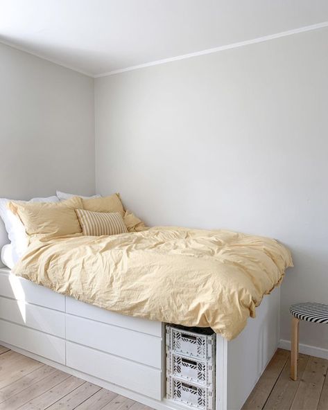 my scandinavian home: 5 Clever IKEA Hacks to Steal From a Danish Home Ikea Small Bedroom, Diy Seng, Ikea Bed Hack, Diy Storage Bed, Malm Bed, Danish Home, Simple Bed Designs, Ikea Bed, Simple Bed