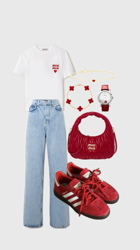 Red Tshirt Outfit, White Tshirt Outfit, Capsule Wardrobe Outfits, Tshirt Outfit, Outfit Plan, Uni Outfits, Casual Preppy Outfits, Outfit Inspo Casual, Spring Fashion Outfits