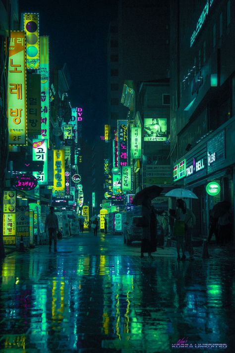 Seoul At Night, Cyberpunk Photography, Whatsapp Wallpapers Hd, Seoul City, Mint Green Aesthetic, Out At Night, Photos Of Places, Green Pictures, Dark Green Aesthetic