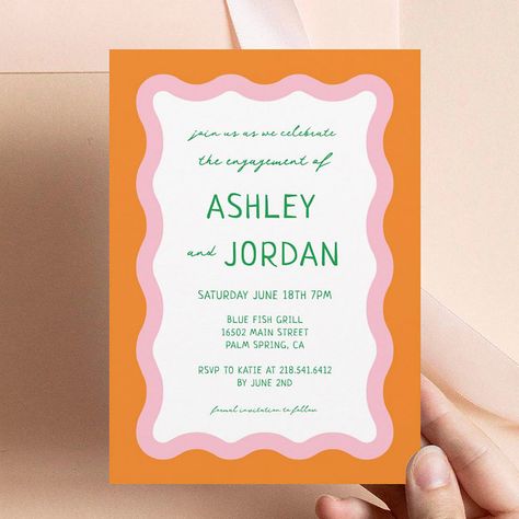 Retro Engagement Party, Casual Engagement Party, Diy Engagement Party, Mcm Wedding, Engagement Party Diy, Party Invitations Templates, Invitations Engagement, 70s Wedding, Retro Wedding Invitations