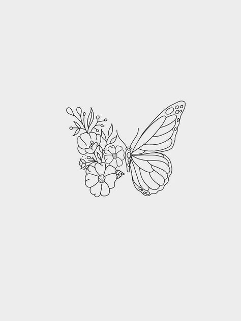 #tattoo #tattooideas #tattoosforwomen Aesthetic Butterfly Outline, Butterfly On Back Of Arm Tattoo, Butterfly Tattoo Outline, Tattoo Papillon, Butterfly With Flowers, Butterfly With Flowers Tattoo, Small Girly Tattoos, Petit Tattoo, Small Pretty Tattoos