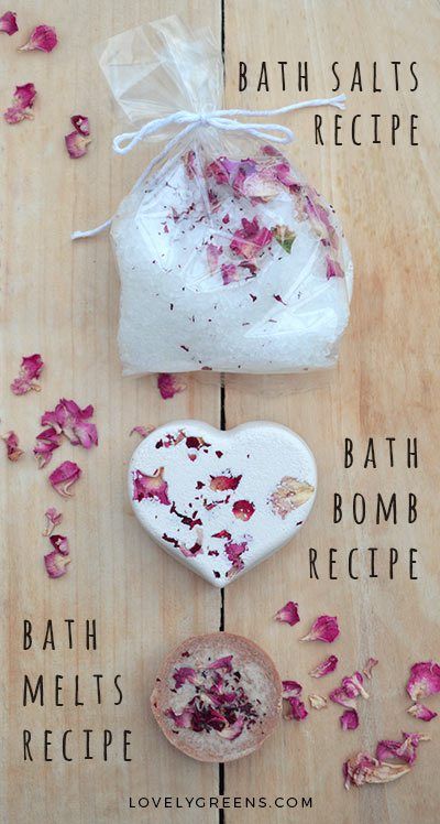 DIY Gift Idea: Make Rose & Geranium Aromatherapy Gift Sets for under $8. Includes bath salts, a bath bomb, and creamy bath melts #lovelygreens #diybeauty Joululahjat Diy, Aromatherapy Gift Set, Savon Diy, Bath Salts Recipe, Săpunuri Handmade, Soya Mumu, Bath Melts, Bath Bomb Recipes, Homemade Bath