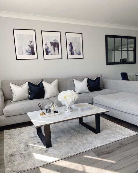 dwell on Instagram: “Lugano corner sofa and Reno coffee table - a match made in heaven 😍 ⠀ ⠀ 🛍👉 Lugano sofa⠀ 🛍👉 Reno coffee table (currently only available in…” Grey Sofa Living Room, Apartment Decorating Living, Grey Couch Living Room, Condo Living Room, Black And White Living Room, Living Room Decor Gray, Apartment Living Room Design, Black Living Room, Home Decor Ideas Living Room